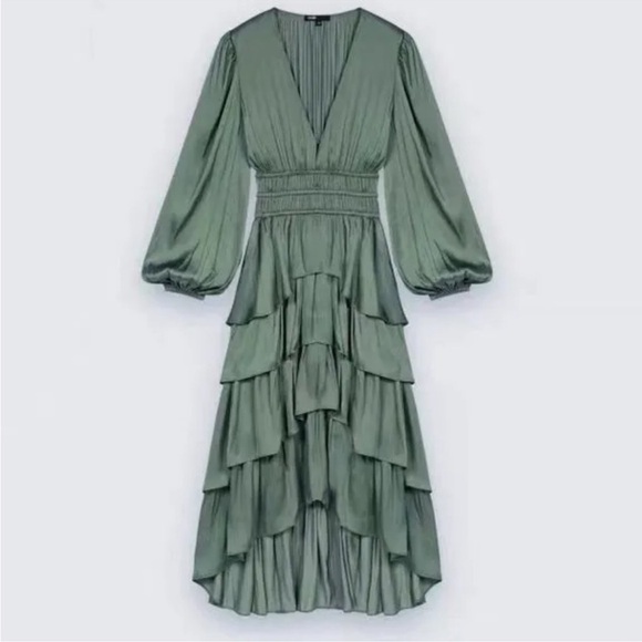 Maje Dresses & Skirts - Maje Olive Green Tiered V-Neck Maxi Dress
